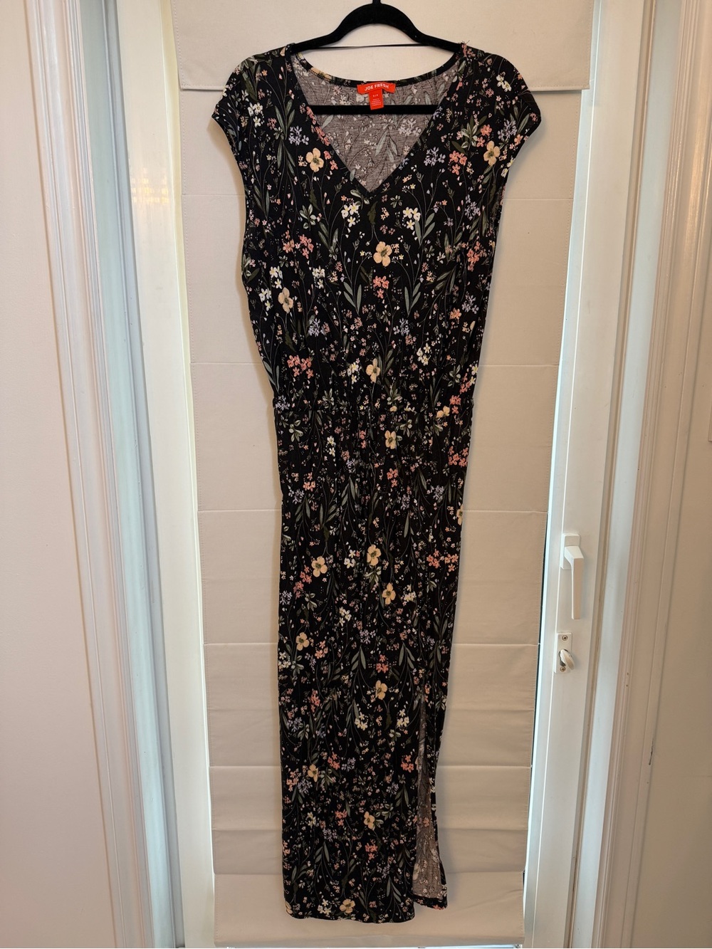 Joe Fresh Women's Floral Maxi Dress V-Neck Cap Sleeve